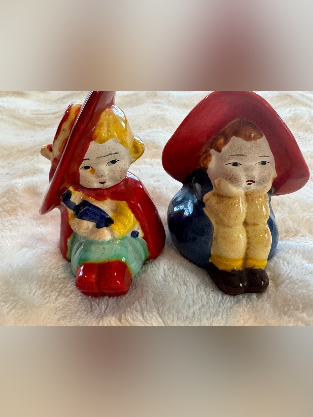Vintage Made in Japan Boy and Girl Ceramic Salt and Pepper Shakers with Corks